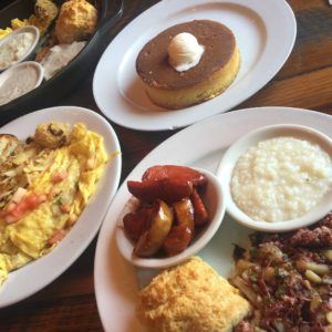 Breakfast foods at Crockett's Breakfast Camp